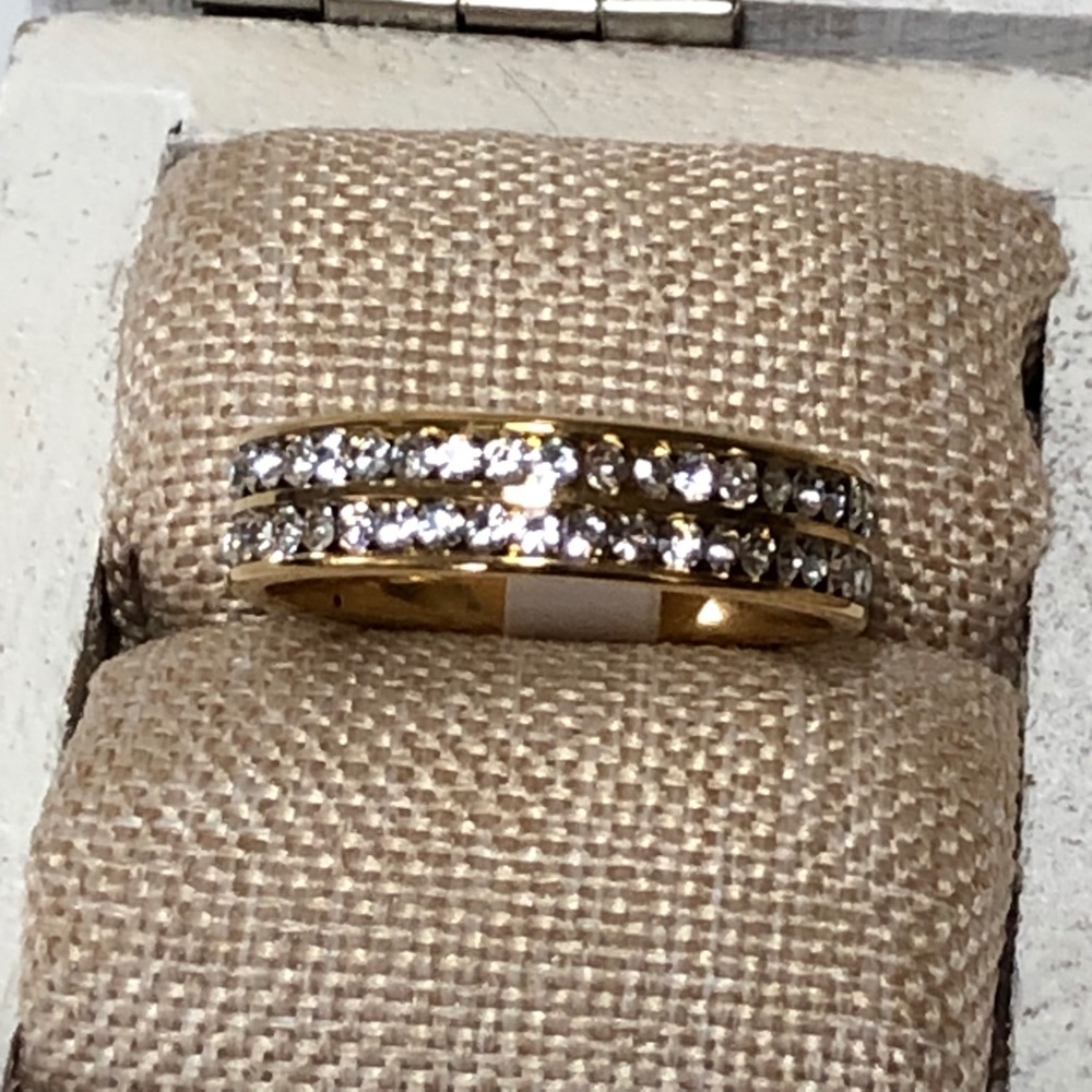 Stainless Steel Double Rows Channel Set Rhinestones Eternity Rings 6MM Size 10.5 - Picture 2 of 4